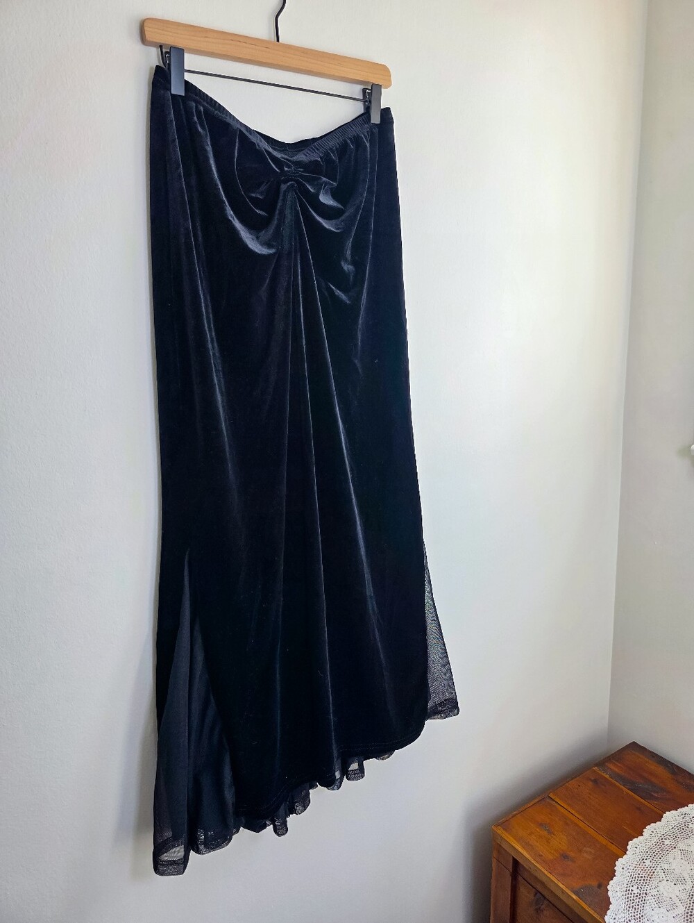 Vintage Y2K Mercer & Madison Black Velvet Mesh Maxi Skirt